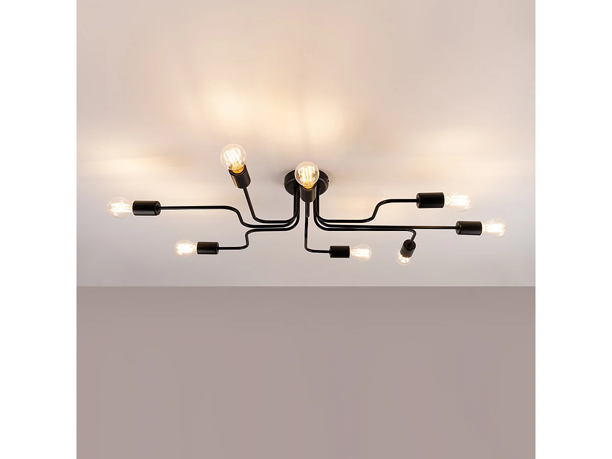 Plafonniers Infinix industriel en acier - 8 sources lumineuses 3000K - L.103 x H.15,5 cm - noir