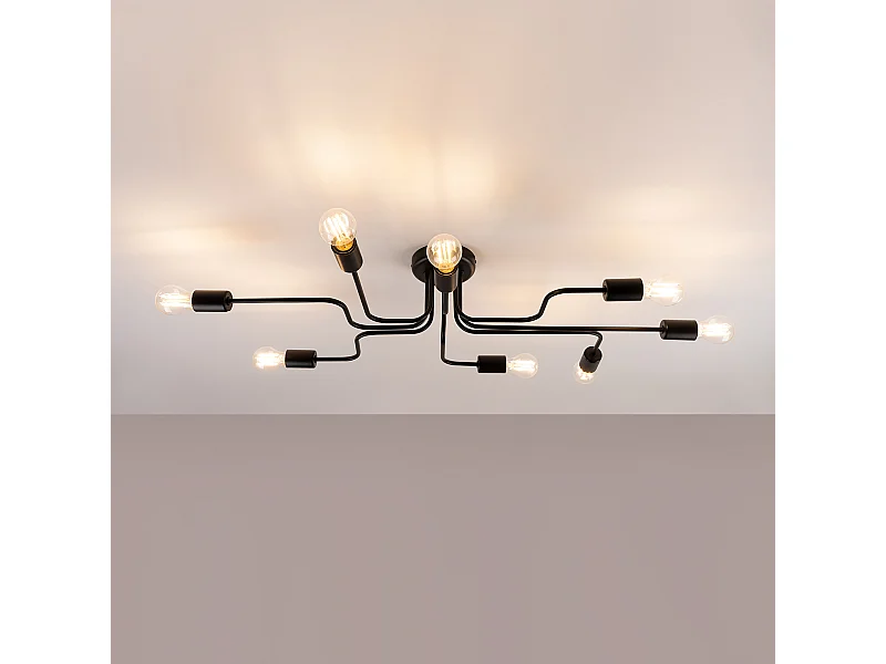 Plafonniers Infinix industriel en acier - 8 sources lumineuses 3000K - L.103 x H.15,5 cm - noir