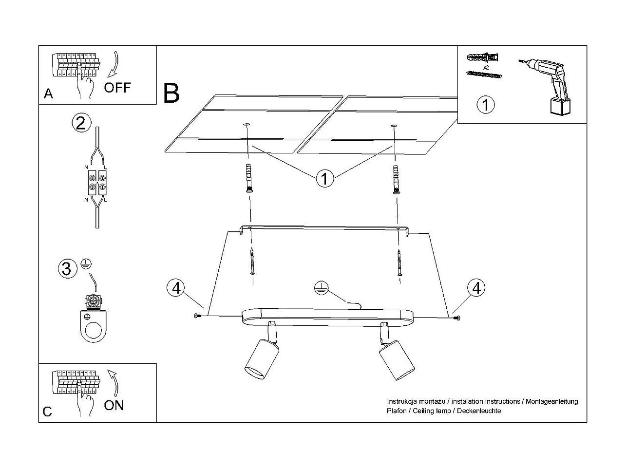 Plafonniers Synfex minimaliste en acier - 2 sources lumineuses 3000K - L.33 x H.13,5 cm - noir