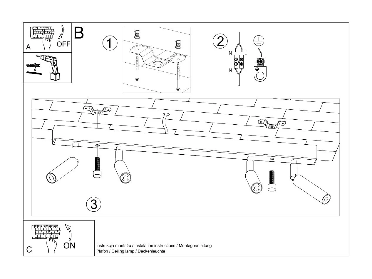Plafonniers Astix moderne en aluminium - 4 sources lumineuses 3000K - L.60 x H.20 cm - blanc