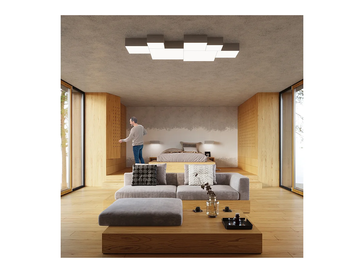 Plafonniers Care minimaliste en PVC - 2 sources lumineuses 4000K - L.35 x H.11 cm - gris