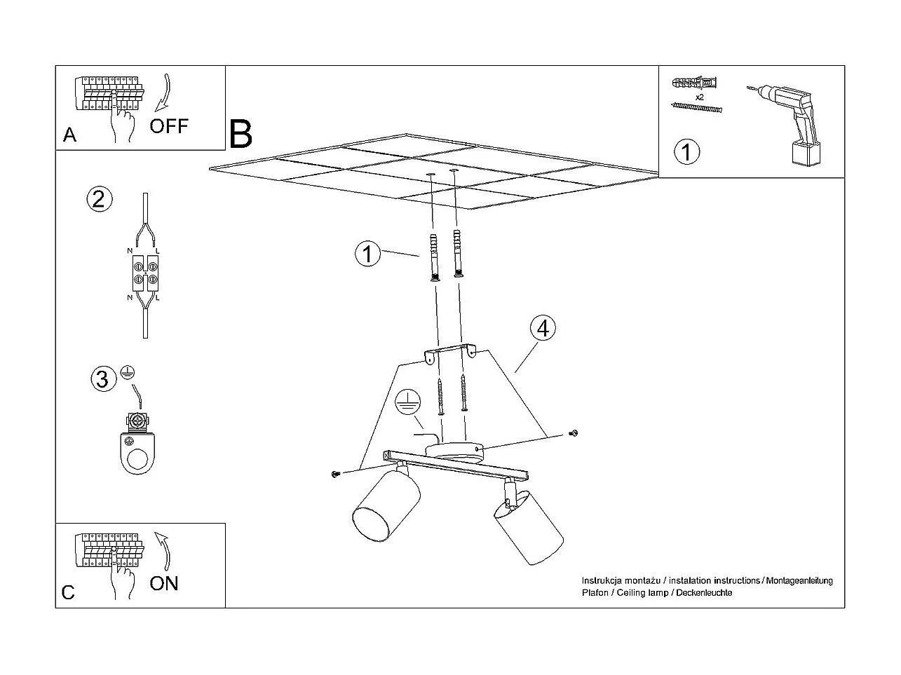 Plafonniers Torim minimaliste en acier - 2 sources lumineuses 3000K - L.26 x H.20 cm - noir