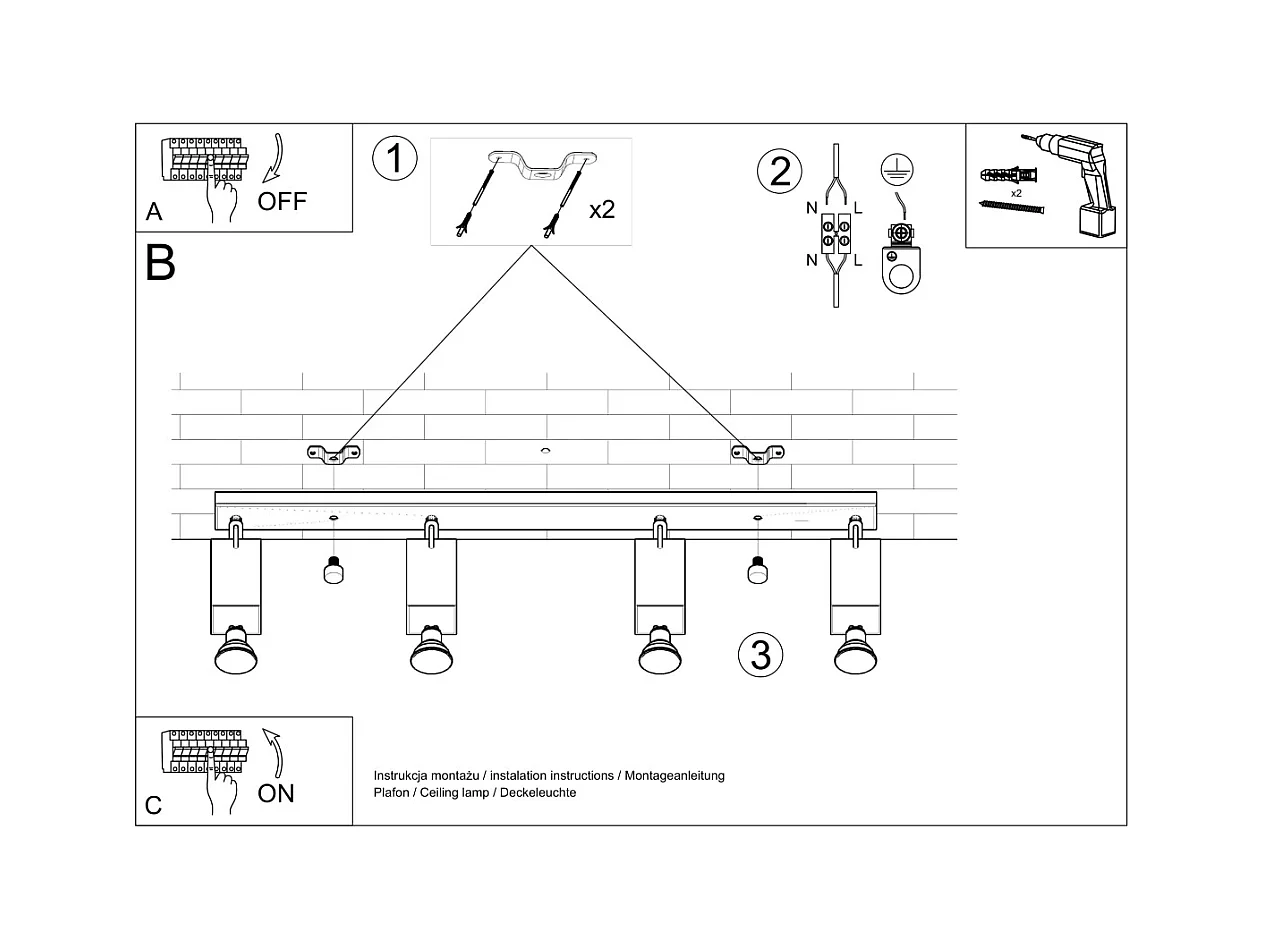 Plafonniers Briow moderne en acier - 4 sources lumineuses 3000K - L.80 x H.16 cm - blanc