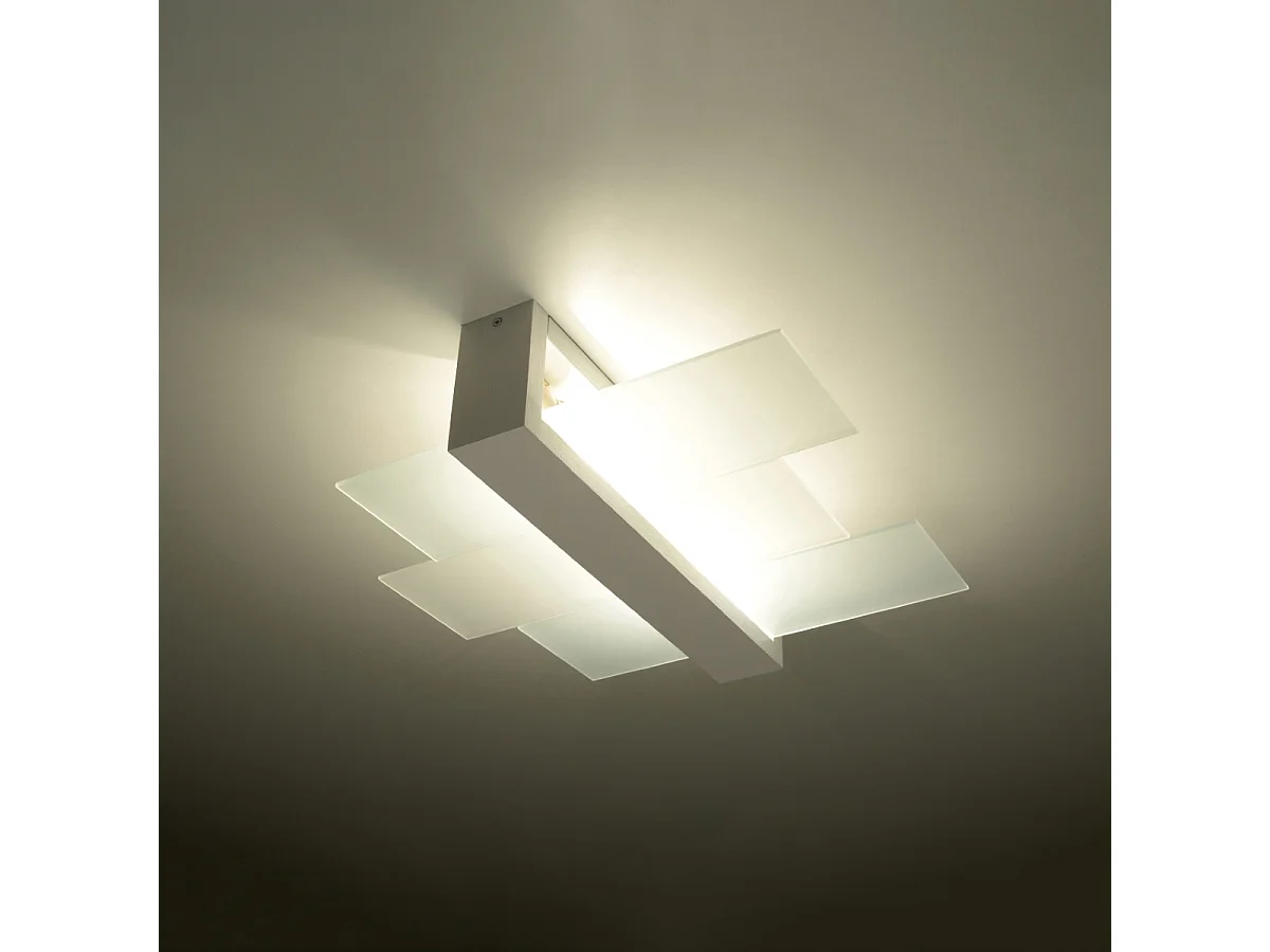 Plafonniers Ignis scandinave en bois/verre - 2 sources lumineuses 3000K - L.43 x H.12 cm - blanc