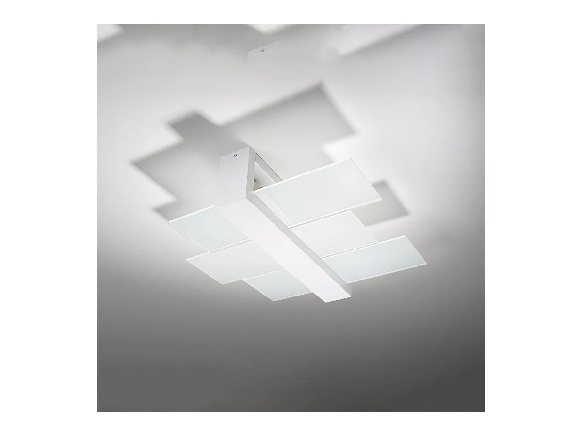 Plafonniers Ignis scandinave en bois/verre - 2 sources lumineuses 3000K - L.43 x H.12 cm - blanc