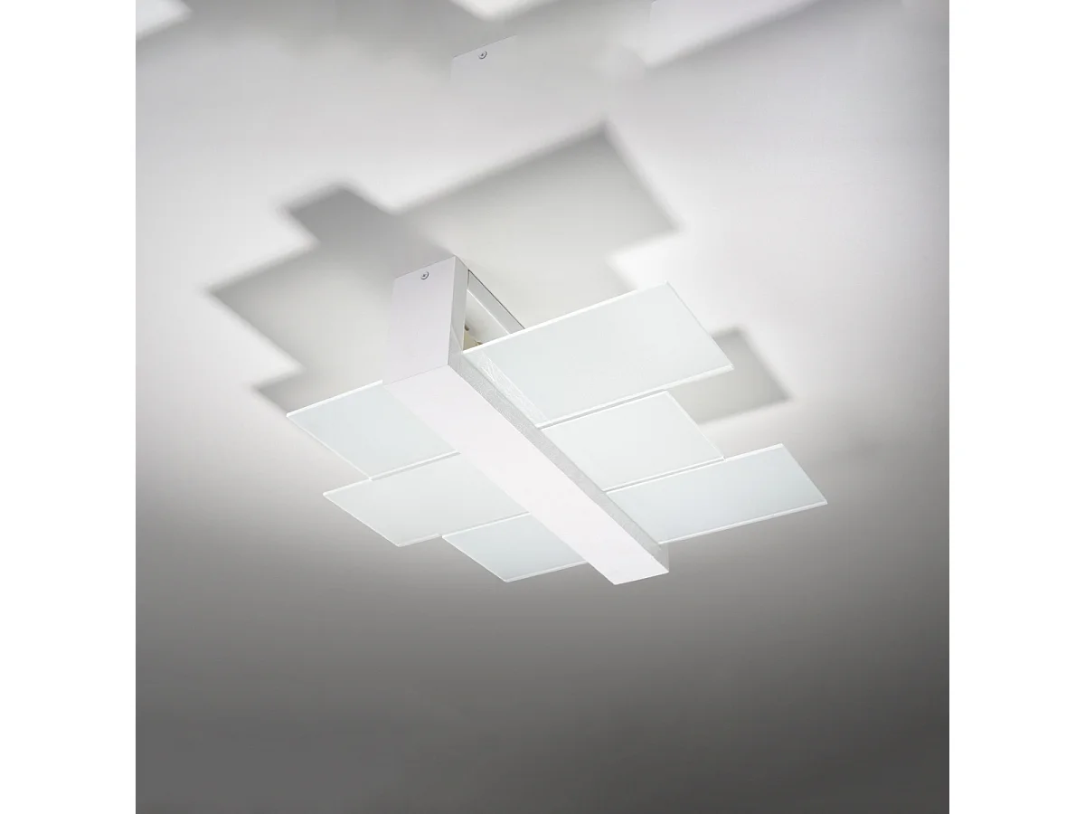 Plafonniers Ignis scandinave en bois/verre - 2 sources lumineuses 3000K - L.43 x H.12 cm - blanc