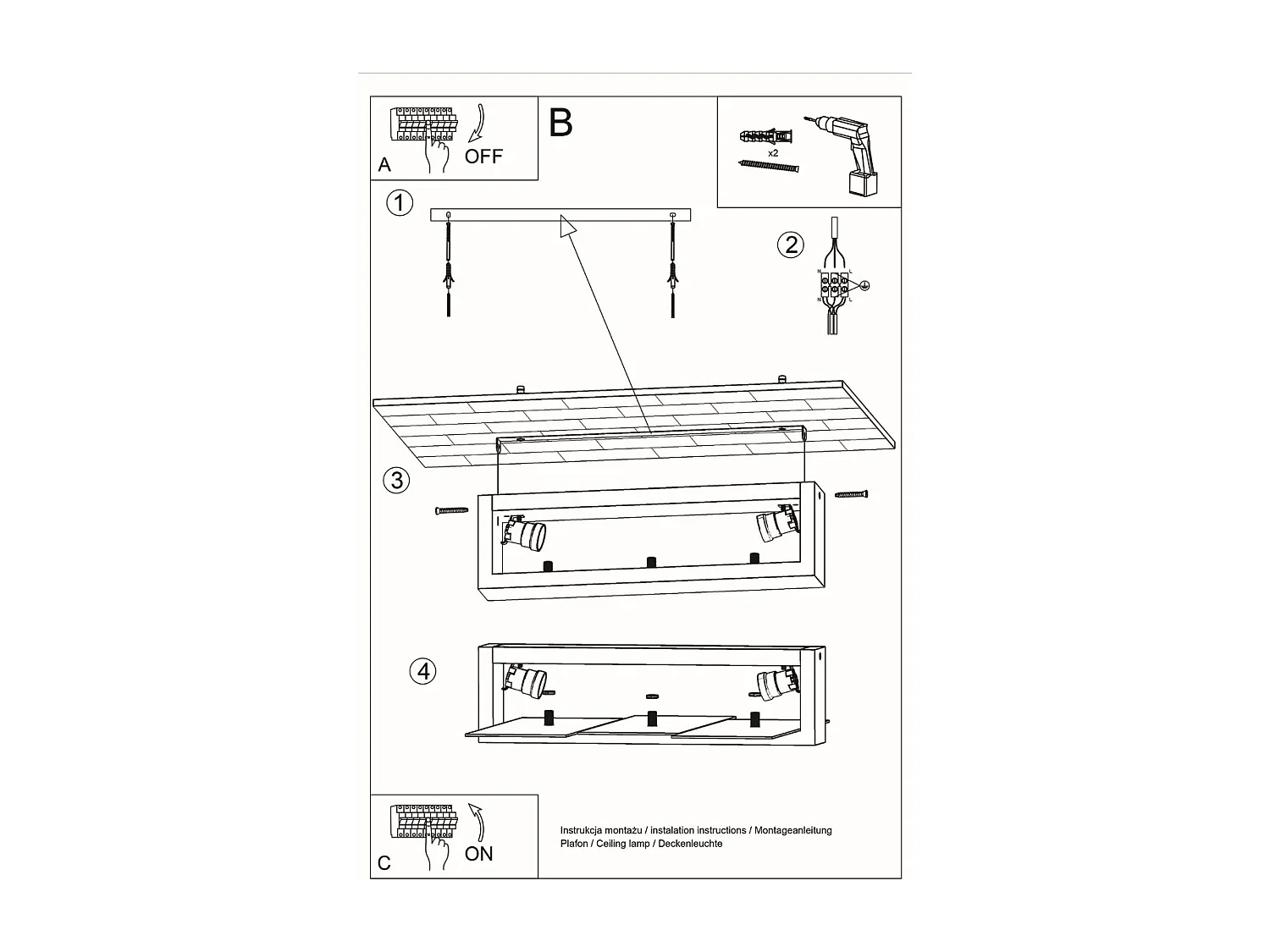 Plafonniers Ignis scandinave en bois/verre - 2 sources lumineuses 3000K - L.43 x H.12 cm - blanc