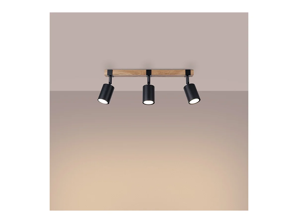 Lampade da soffitto Zynelix scandinavo di acciaio/legno naturale - 3 sorgenti luminose 3000K - L.54 x A.17,2 cm - nero/legno naturale