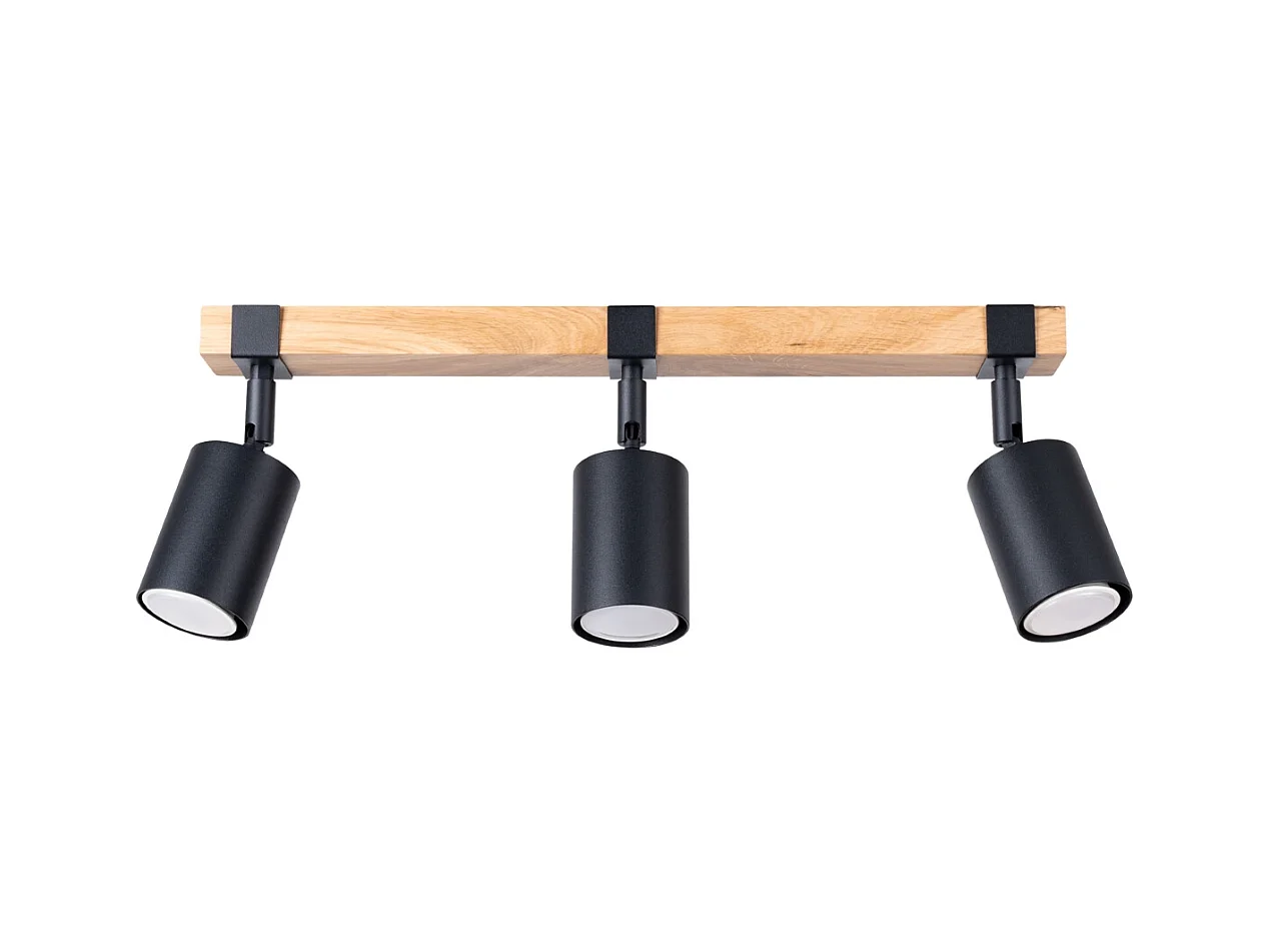 Lampade da soffitto Zynelix scandinavo di acciaio/legno naturale - 3 sorgenti luminose 3000K - L.54 x A.17,2 cm - nero/legno naturale