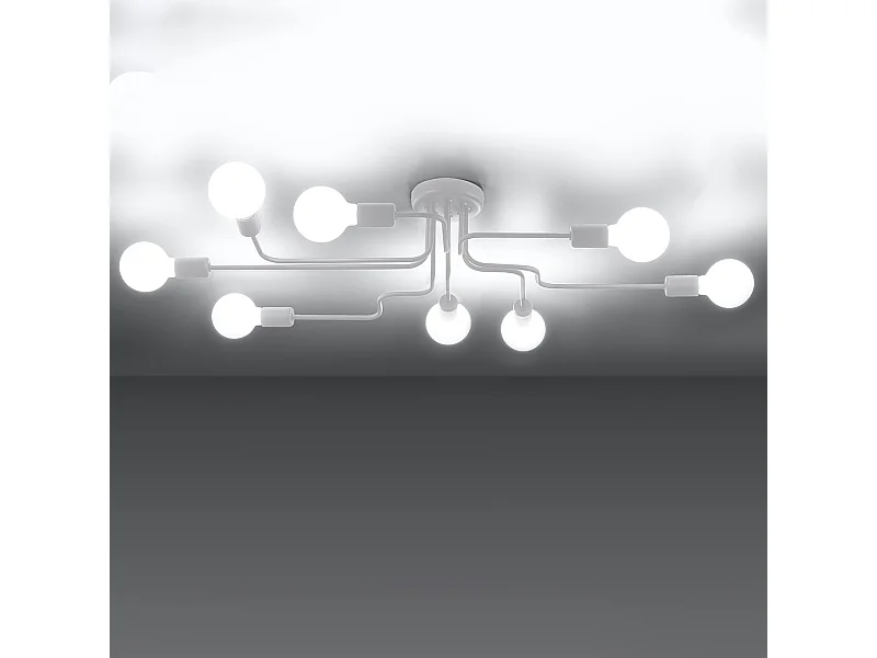 Plafonniers Infinix industriel en acier - 8 sources lumineuses 3000K - L.103 x H.15,5 cm - blanc