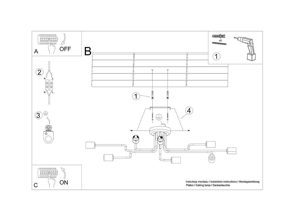 Plafonniers Infinix industriel en acier - 8 sources lumineuses 3000K - L.103 x H.15,5 cm - blanc
