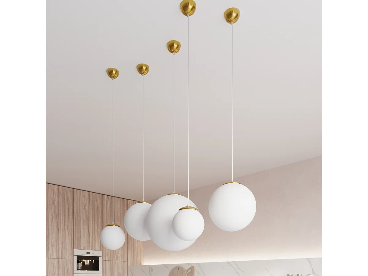 Luminárias pendentes Stera minimalista, aço/vidro - 1 fontes de luz 4000K - L.40 x H.130 cm - ouro Branco