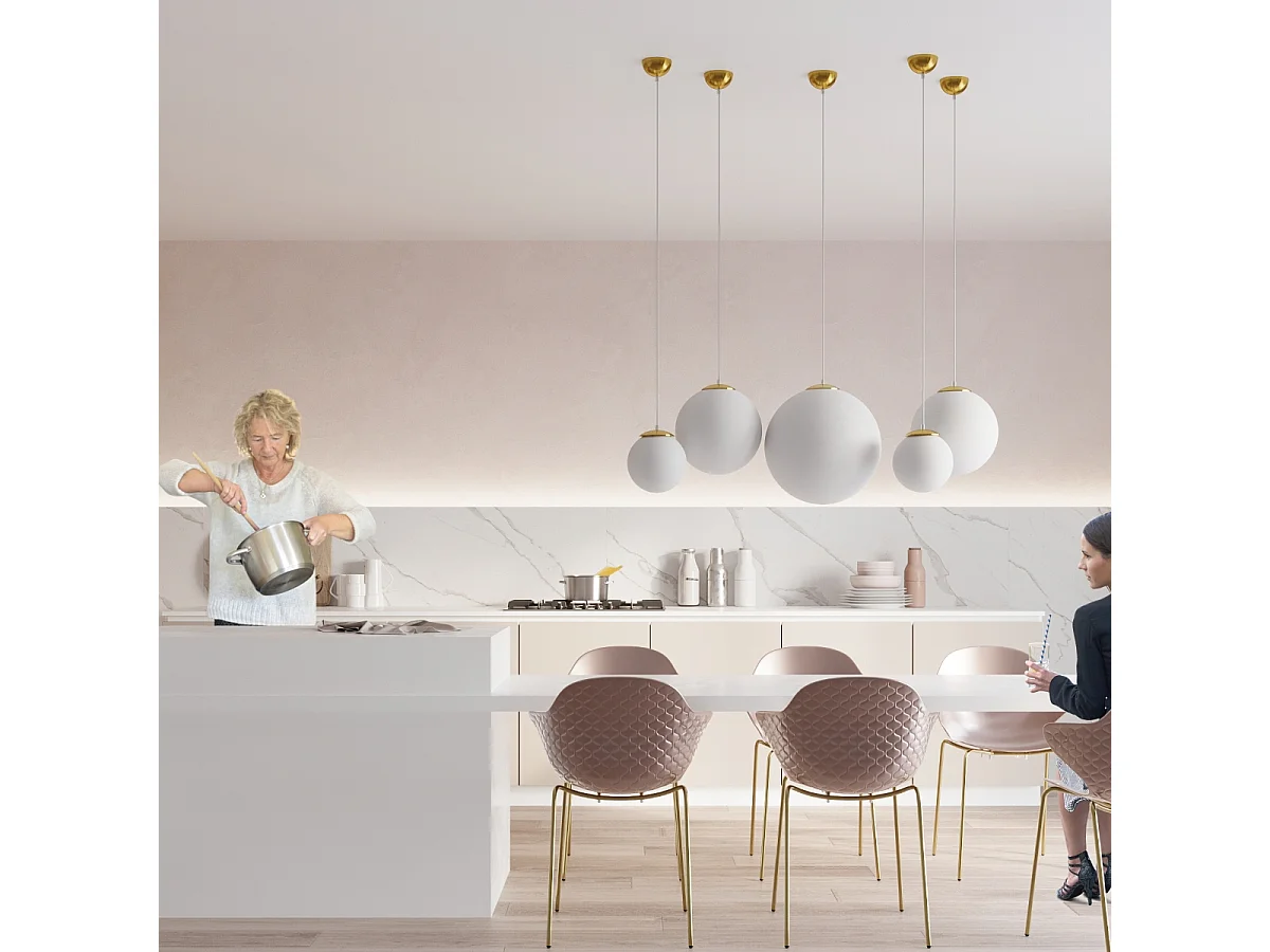Luminárias pendentes Stera minimalista, aço/vidro - 1 fontes de luz 4000K - L.40 x H.130 cm - ouro Branco