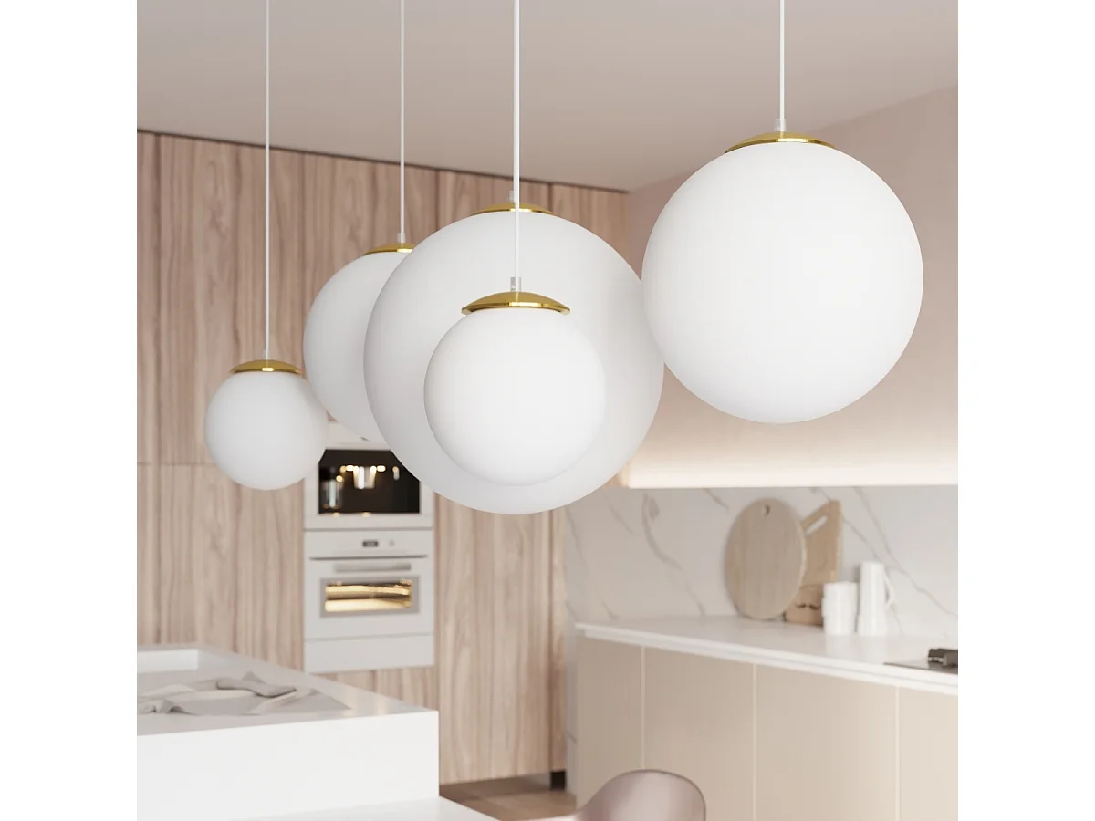 Luminárias pendentes Stera minimalista, aço/vidro - 1 fontes de luz 4000K - L.40 x H.130 cm - ouro Branco