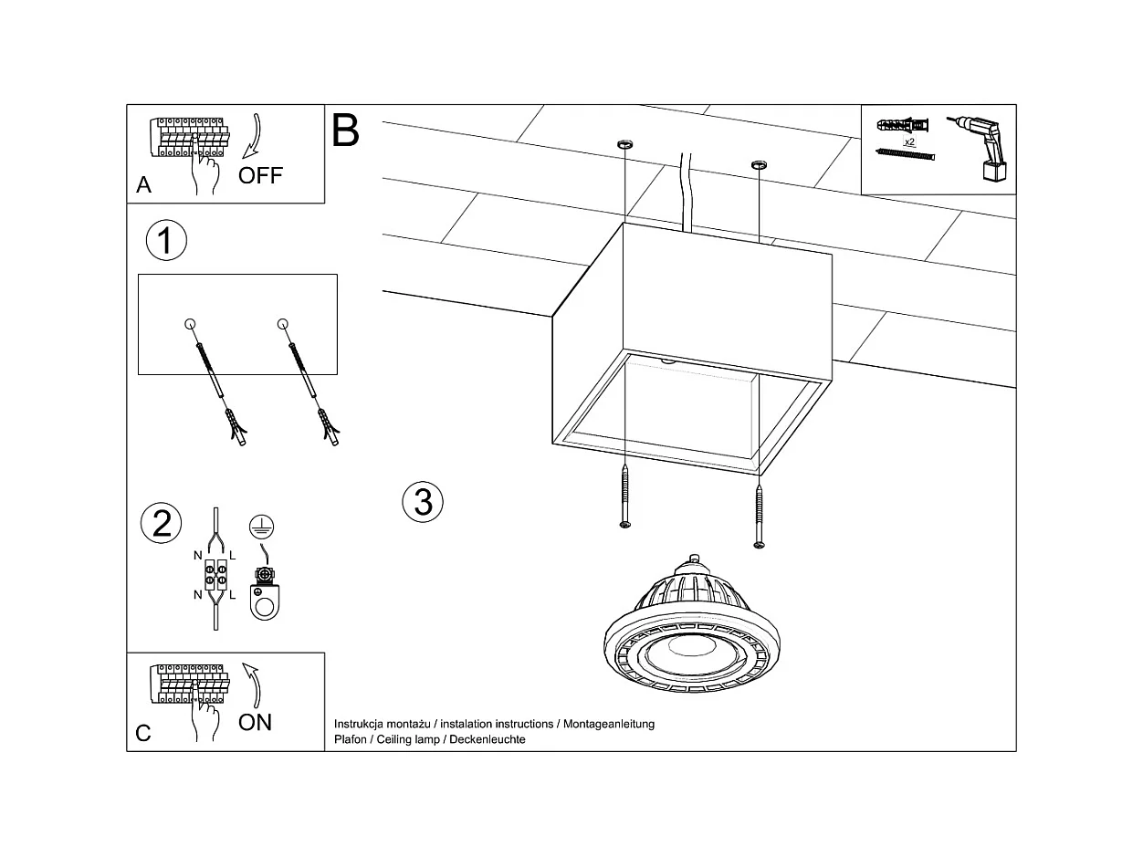 Plafonniers Zentra industriel en béton - 1 sources lumineuses 3000K - L.14 x H.9 cm - gris