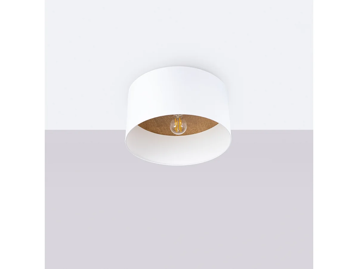 Plafonniers Straylon scandinave en tissu/bois/acier - 1 sources lumineuses 3000K - L.35 x H.20 cm - blanc/marron clair