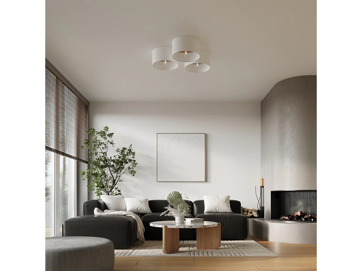 Plafonniers Straylon scandinave en tissu/bois/acier - 1 sources lumineuses 3000K - L.35 x H.20 cm - blanc/marron clair