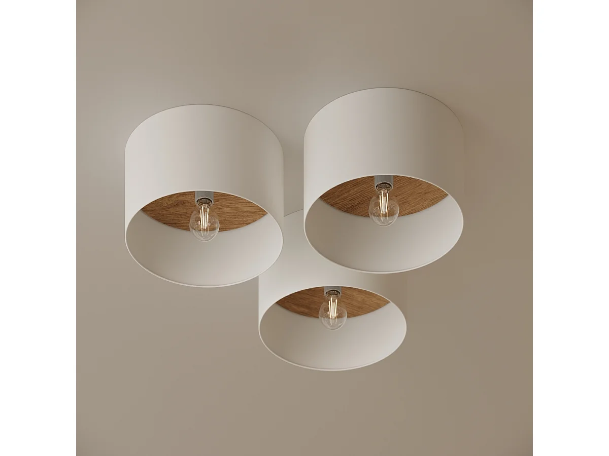 Plafonniers Straylon scandinave en tissu/bois/acier - 1 sources lumineuses 3000K - L.35 x H.20 cm - blanc/marron clair