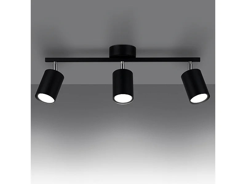 Plafonniers Torim minimaliste en acier - 3 sources lumineuses 3000K - L.46 x H.20 cm - noir