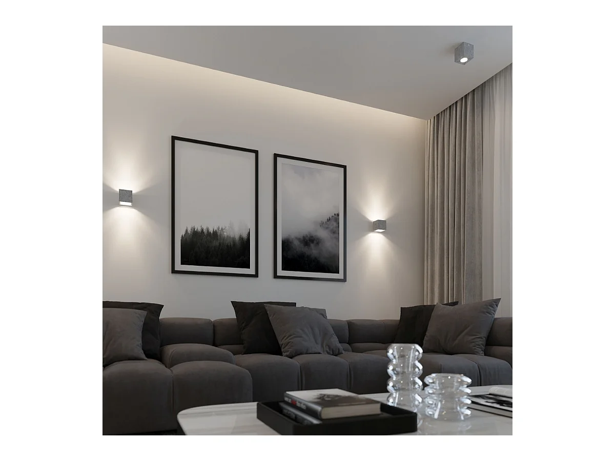 Plafonniers Quadx industriel en béton - 1 sources lumineuses 3000K - L.10 x H.10 cm - gris