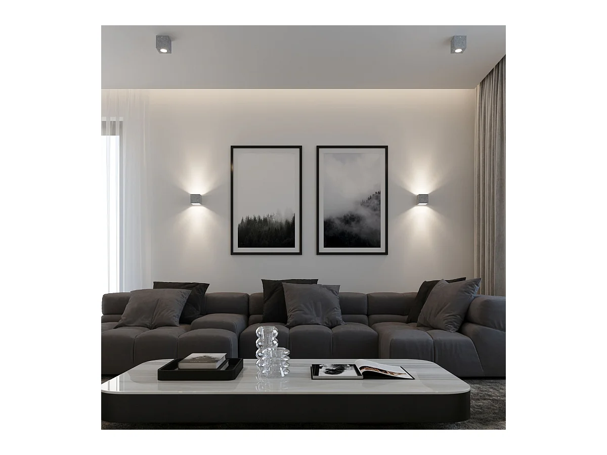 Plafonniers Quadx industriel en béton - 1 sources lumineuses 3000K - L.10 x H.10 cm - gris