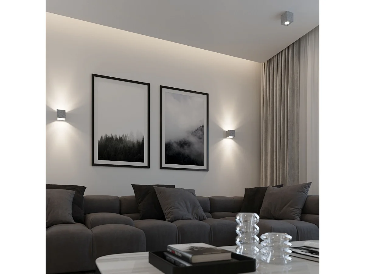 Plafonniers Quadx industriel en béton - 1 sources lumineuses 3000K - L.10 x H.10 cm - gris