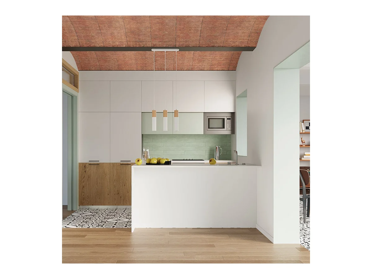 Plafony nowoczesny Poblano, stal/drewno - 1 źródło światła 3000K - L.6 x H.30 cm - naturalne drewno/biały