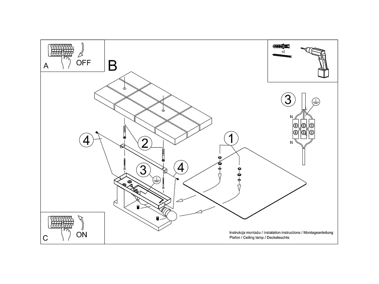 Plafony skandynawski Nappo, drewno/szkło - 2 źródło światła 3000K - L.40 x H.47.5 cm - wenge