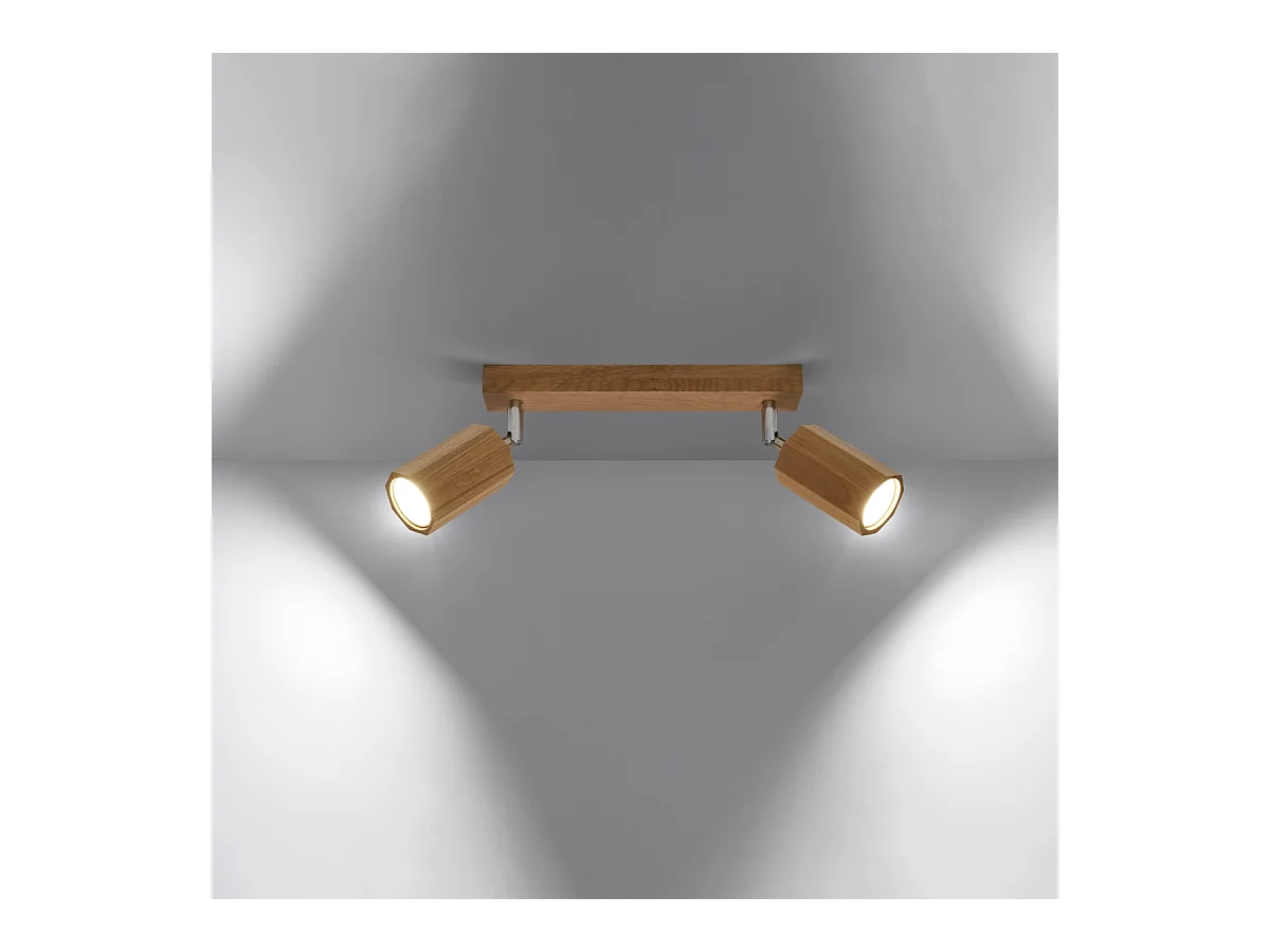 Plafony skandynawski Xenor, drewno - 2 źródło światła 3000K - L.30 x H.20 cm - dąb