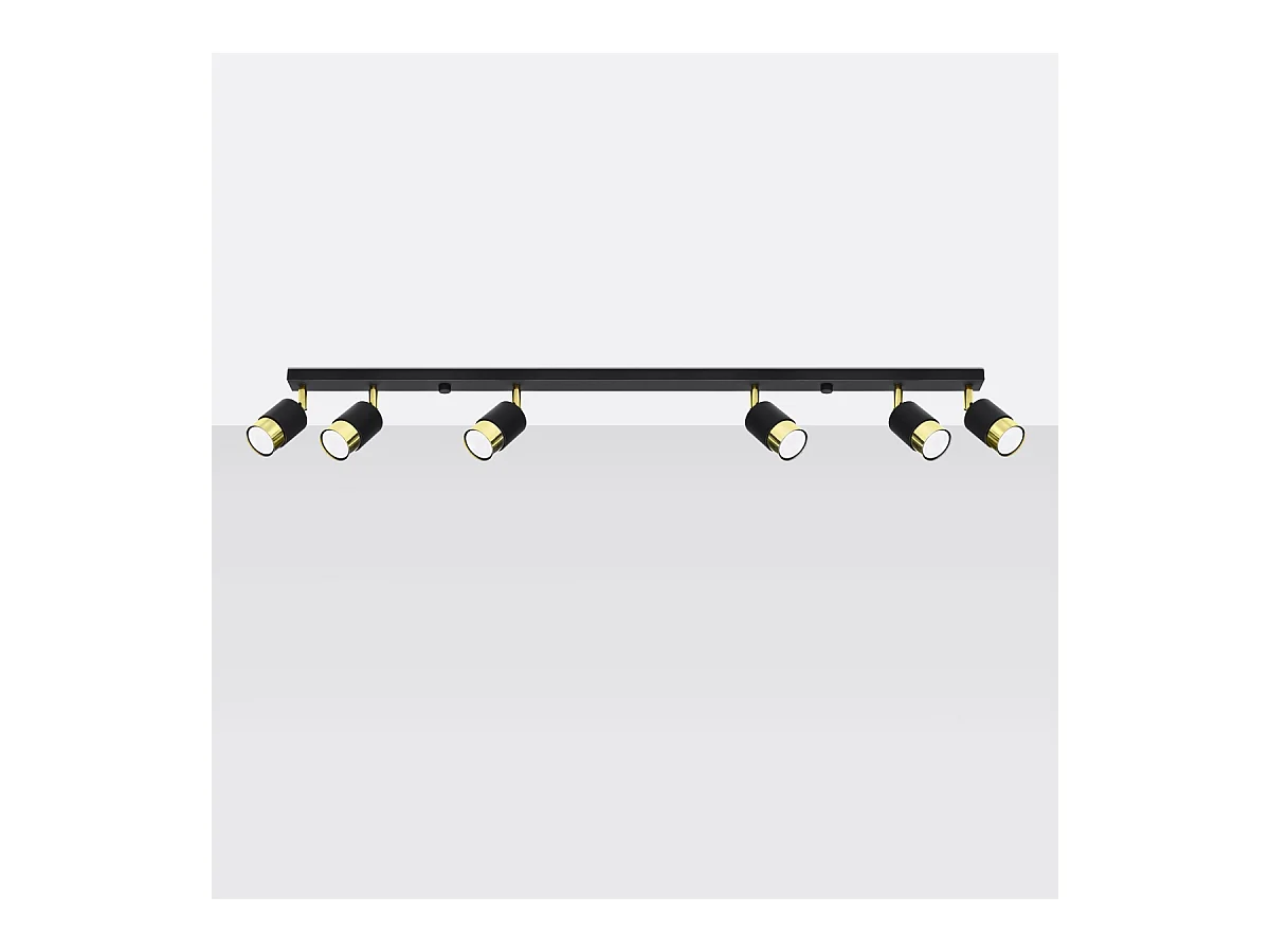 Luminárias de teto Alvor moderno, aço - 6 fontes de luz 3000K - L.117 x H.18 cm - ouro Preto