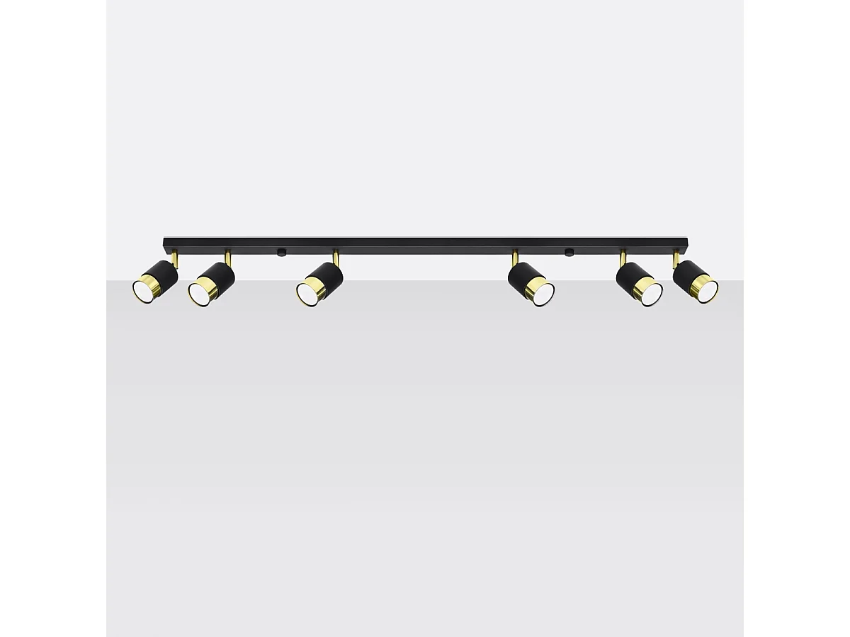 Plafonniers Alvor moderne en acier - 6 sources lumineuses 3000K - L.117 x H.18 cm - or noir