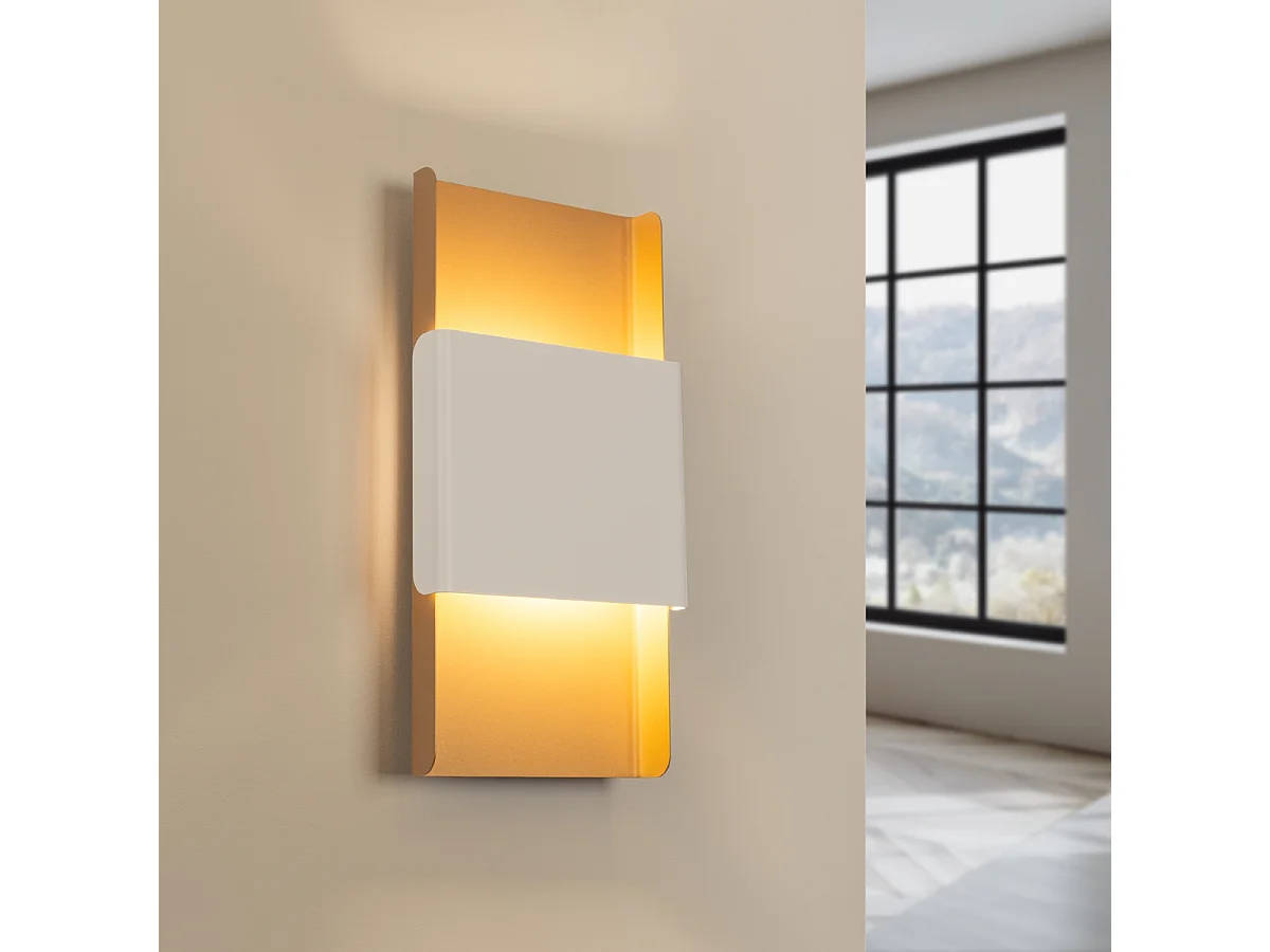 Plafonnier Zelfon moderne en acier - 2 sources lumineuses 3000K - L.20 x H.40 cm - or/blanc