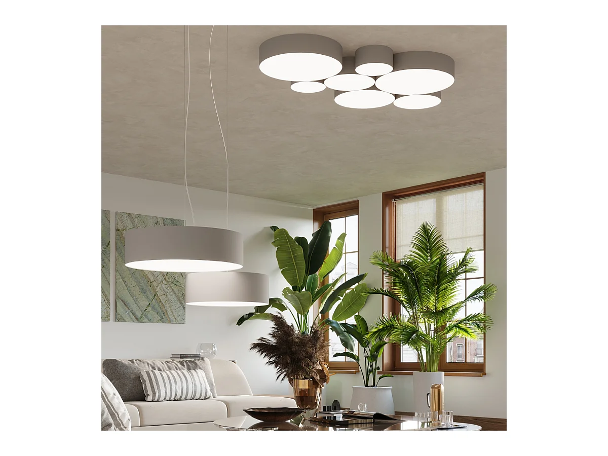 Plafonniers Cercle minimaliste en PVC - 2 sources lumineuses 3000K - L.35 x H.11 cm - gris