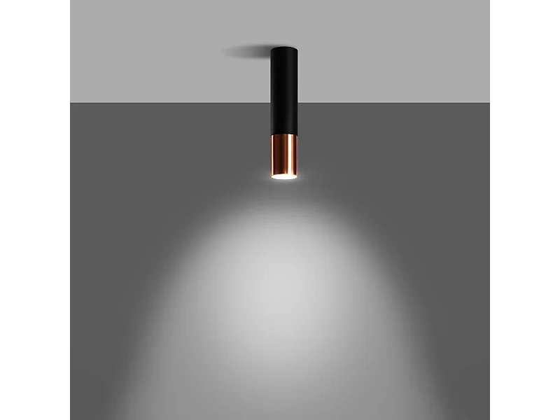 Plafonniers Zarpex moderne en acier - 1 sources lumineuses 3000K - L.6 x H.29 cm - noir/cuivre