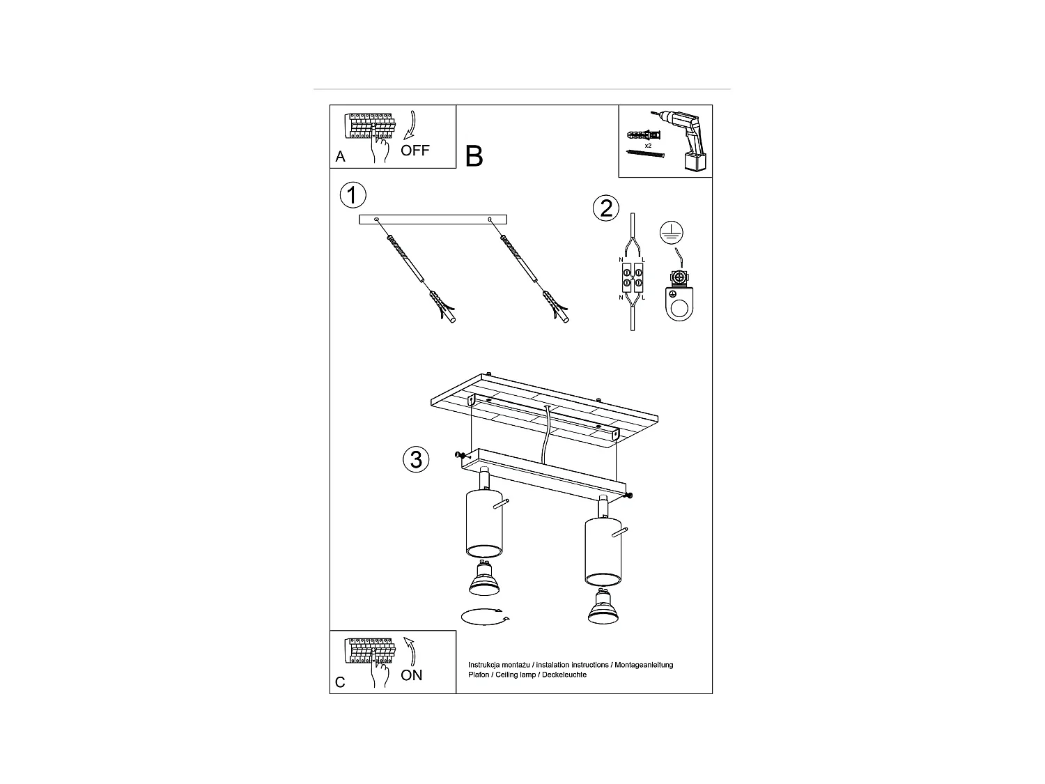 Lampa sufitowa nowoczesny Briix, stal - 2 źródło światła 4000K - L.30 x H.17 cm - ochra czerwona