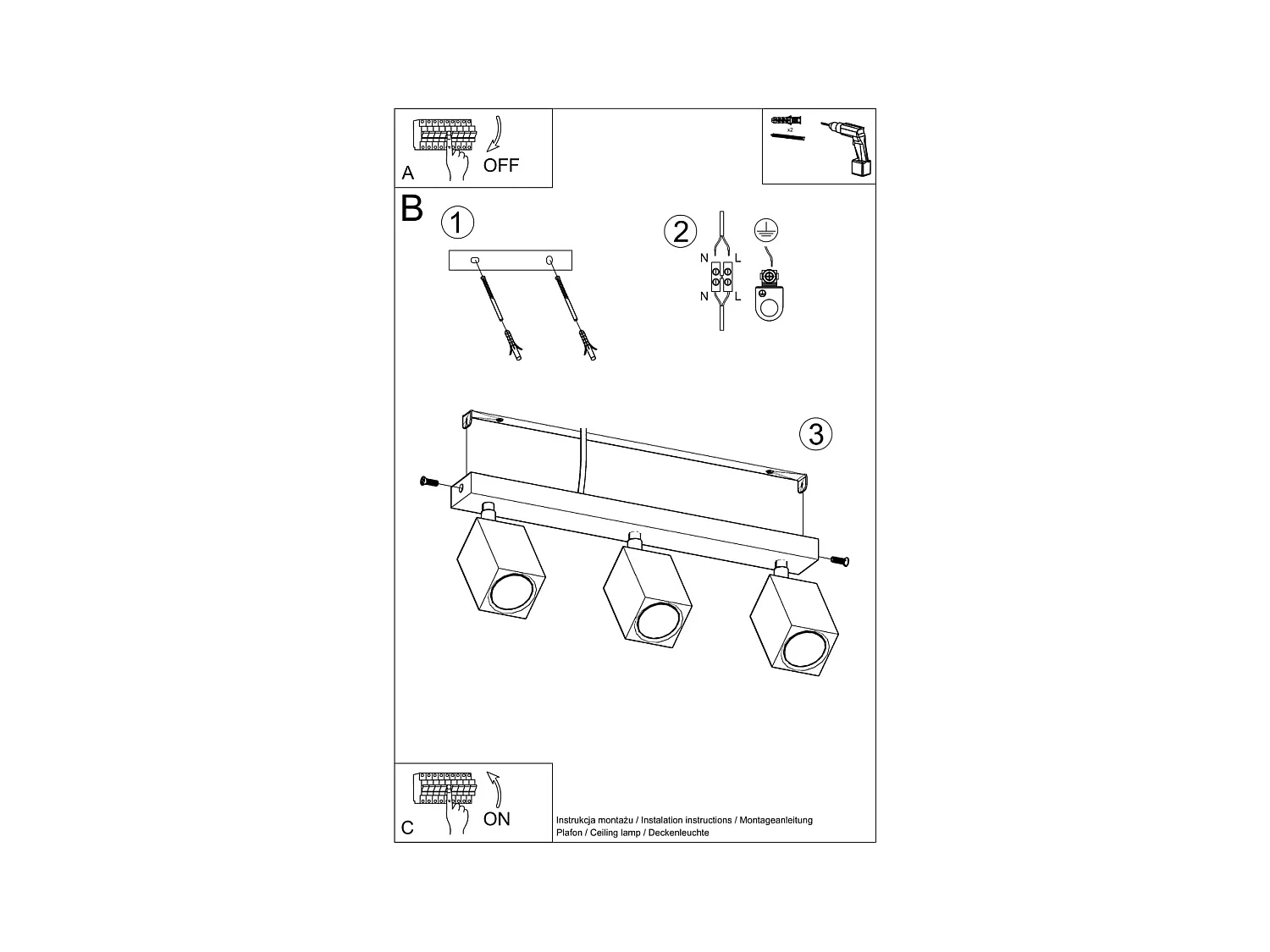 Plafony skandynawski Zezu, drewno - 3 źródło światła 3000K - L.45 x H.20 cm - dąb