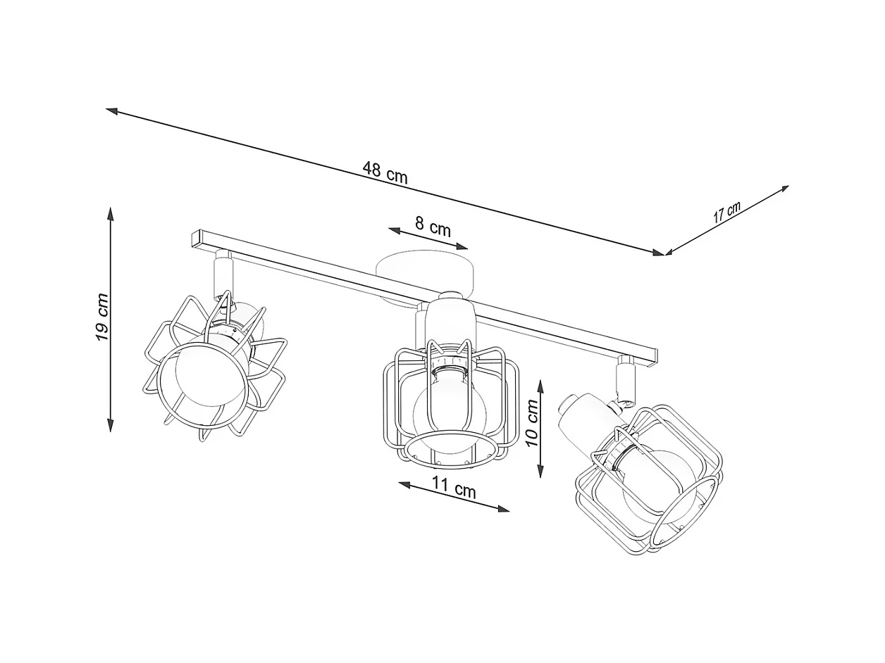 Plafondlampen Celubi modern van  - 3 lichtbronnen 3000K - L.48 x H.19 cm - zwart