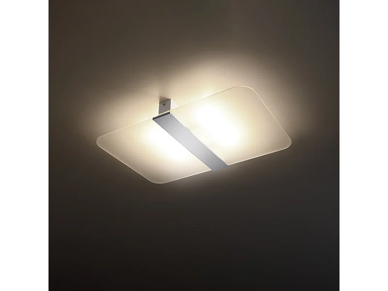 Plafonniers Feralia moderne en acier/verre - 4 sources lumineuses 3000K - L.45 x H.5,5 cm - chrome