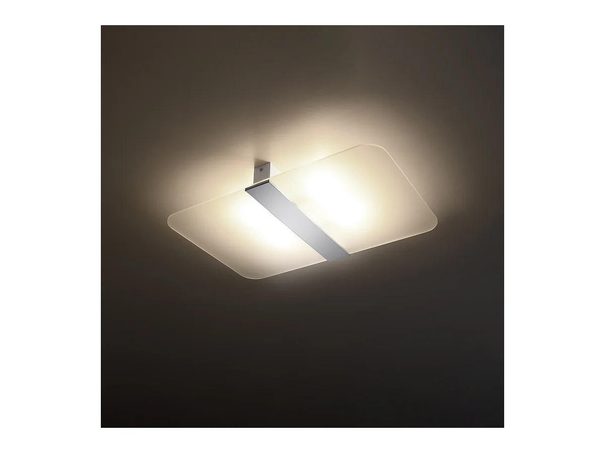 Plafonniers Feralia moderne en acier/verre - 4 sources lumineuses 3000K - L.45 x H.5,5 cm - chrome