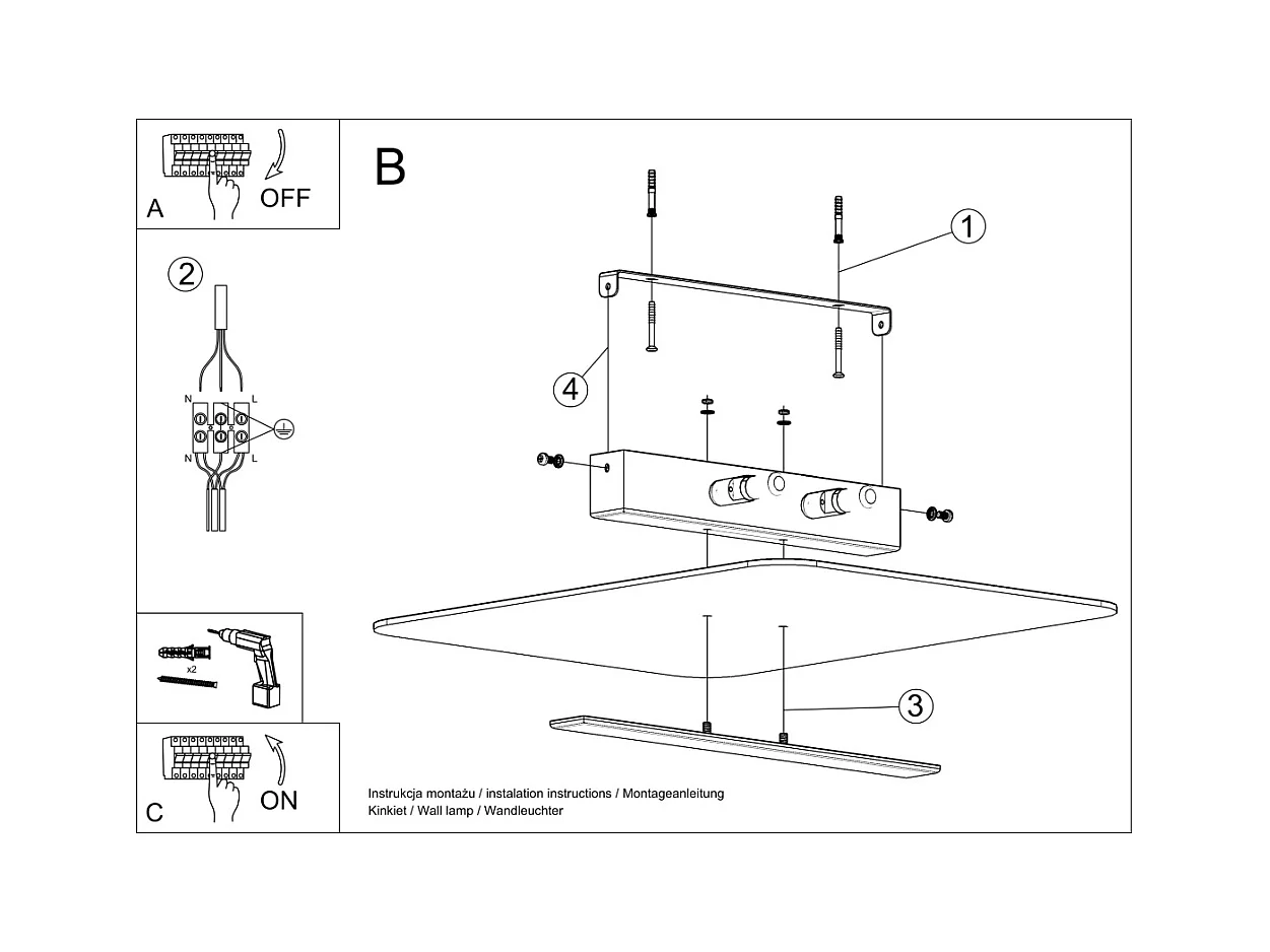 Plafonniers Feralia moderne en acier/verre - 4 sources lumineuses 3000K - L.45 x H.5,5 cm - chrome