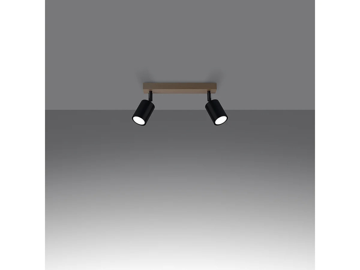 Plafonniers Flare moderne en acier/bois - 2 sources lumineuses 3000K - L.46 x H.17,5 cm - bois noir