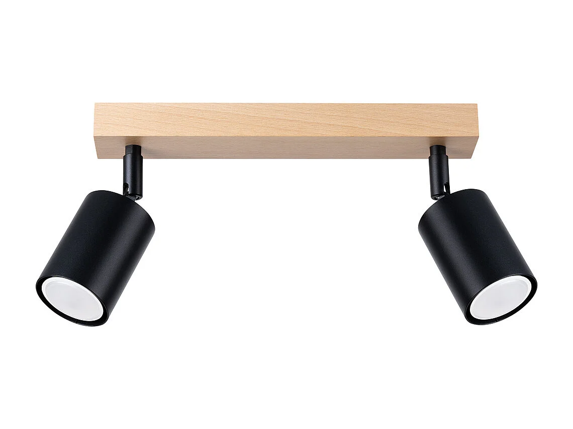 Plafonniers Flare moderne en acier/bois - 2 sources lumineuses 3000K - L.46 x H.17,5 cm - bois noir
