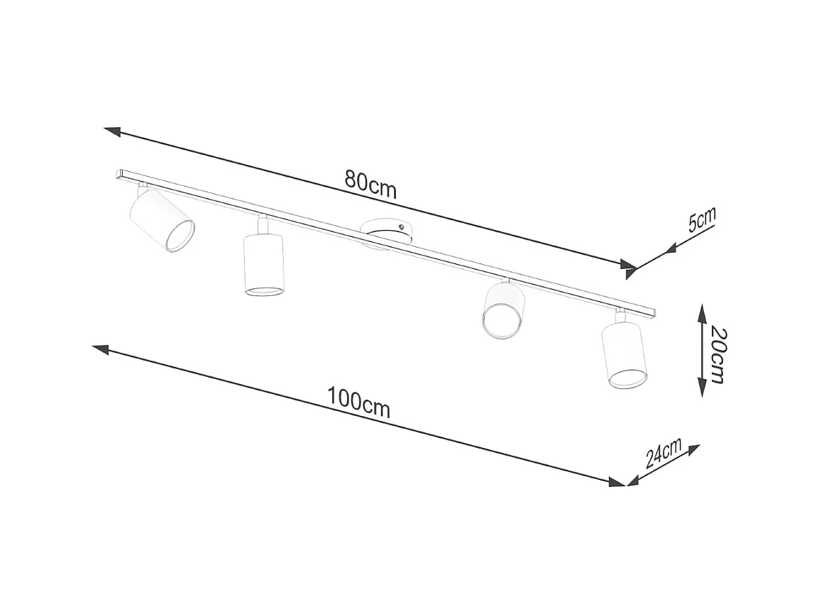 Plafondlampen Torim modern van  - 4 lichtbronnen 3000K - L.100 x H.20 cm - zwart