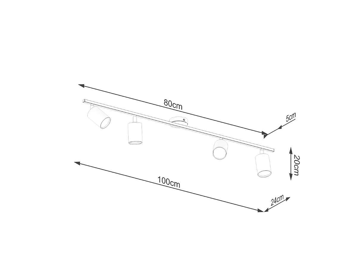 Luminárias de teto Torim moderno, aço - 4 fontes de luz 3000K - L.100 x H.20 cm - preto