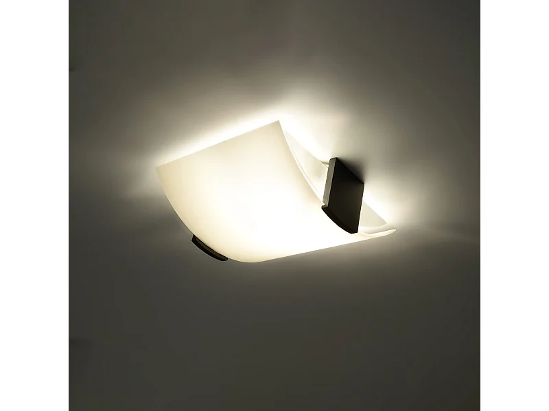 Luminárias de teto Nerilo moderno, madeira/vidro - 2 fontes de luz 3000K - L.30 x H.14 cm - wengé/branco