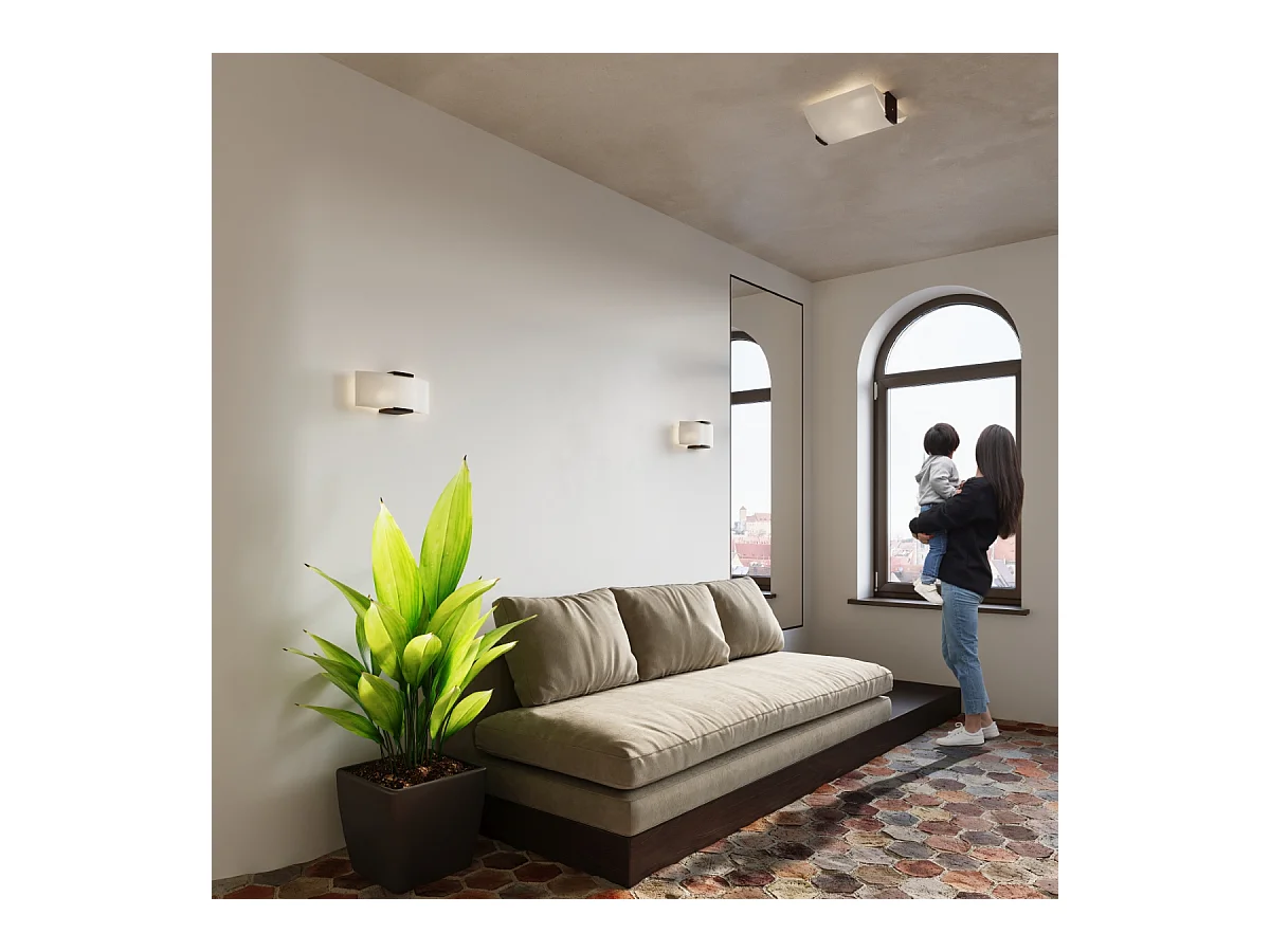 Luminárias de teto Nerilo moderno, madeira/vidro - 2 fontes de luz 3000K - L.30 x H.14 cm - wengé/branco