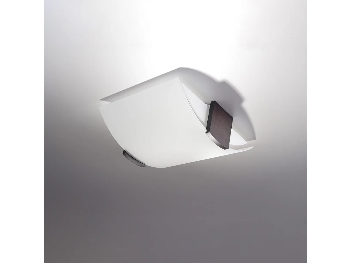 Plafonniers Nerilo moderne en bois/verre - 2 sources lumineuses 3000K - L.30 x H.14 cm - wengé/blanc