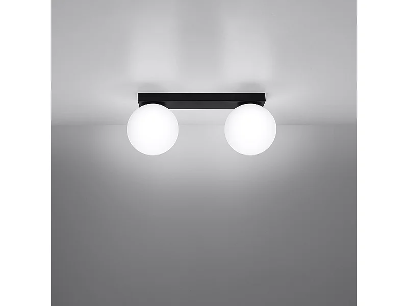 Plafonniers Zynfi moderne en acier/verre - 2 sources lumineuses 3000K - L.34,5 x H.14,5 cm - noir