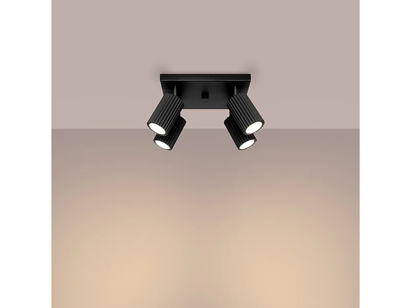 Plafonnier Gloow minimaliste en aluminium - 4 sources lumineuses 3000K - L.25 x H.16,5 cm - noir