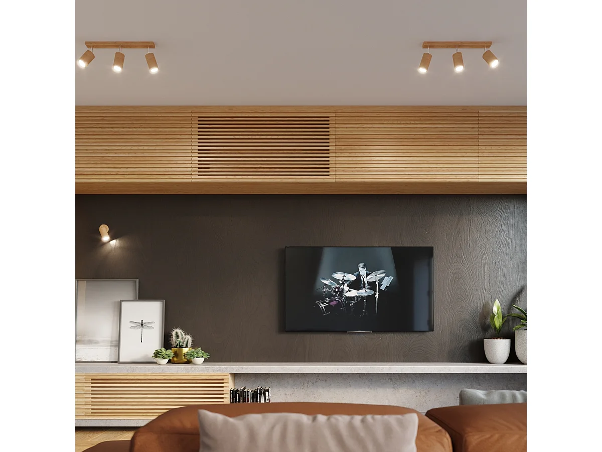 Plafonniers Vorix scandinave en bois - 6 sources lumineuses 3000K - L.120 x H.20 cm - chêne